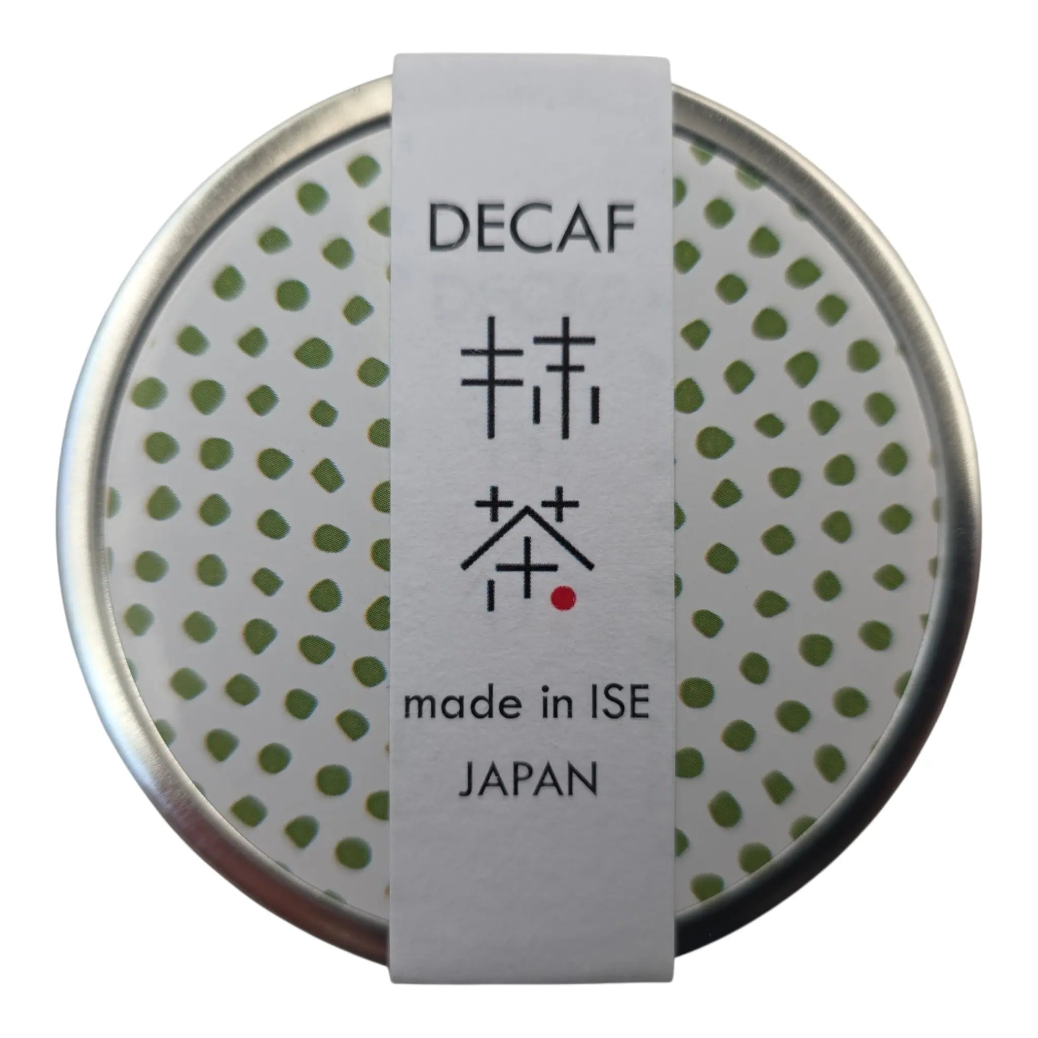 Decaf Matcha, koffeinreduziert, 20 Gramm, Metalldose mit Banderole, Frontansicht