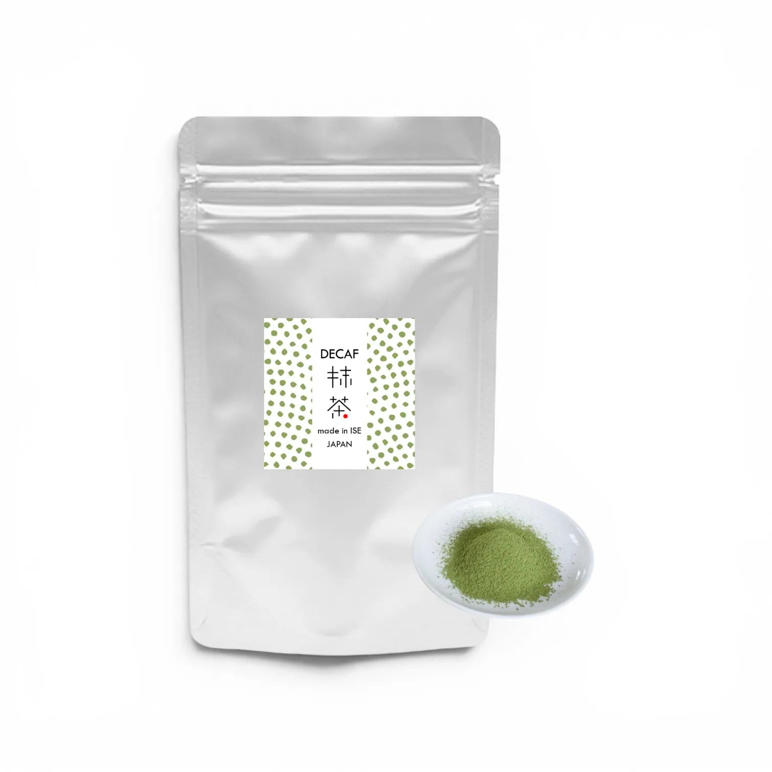 Decaf Matcha, koffeinreduziert, 50 Gramm, Verpackung in Frontansicht
