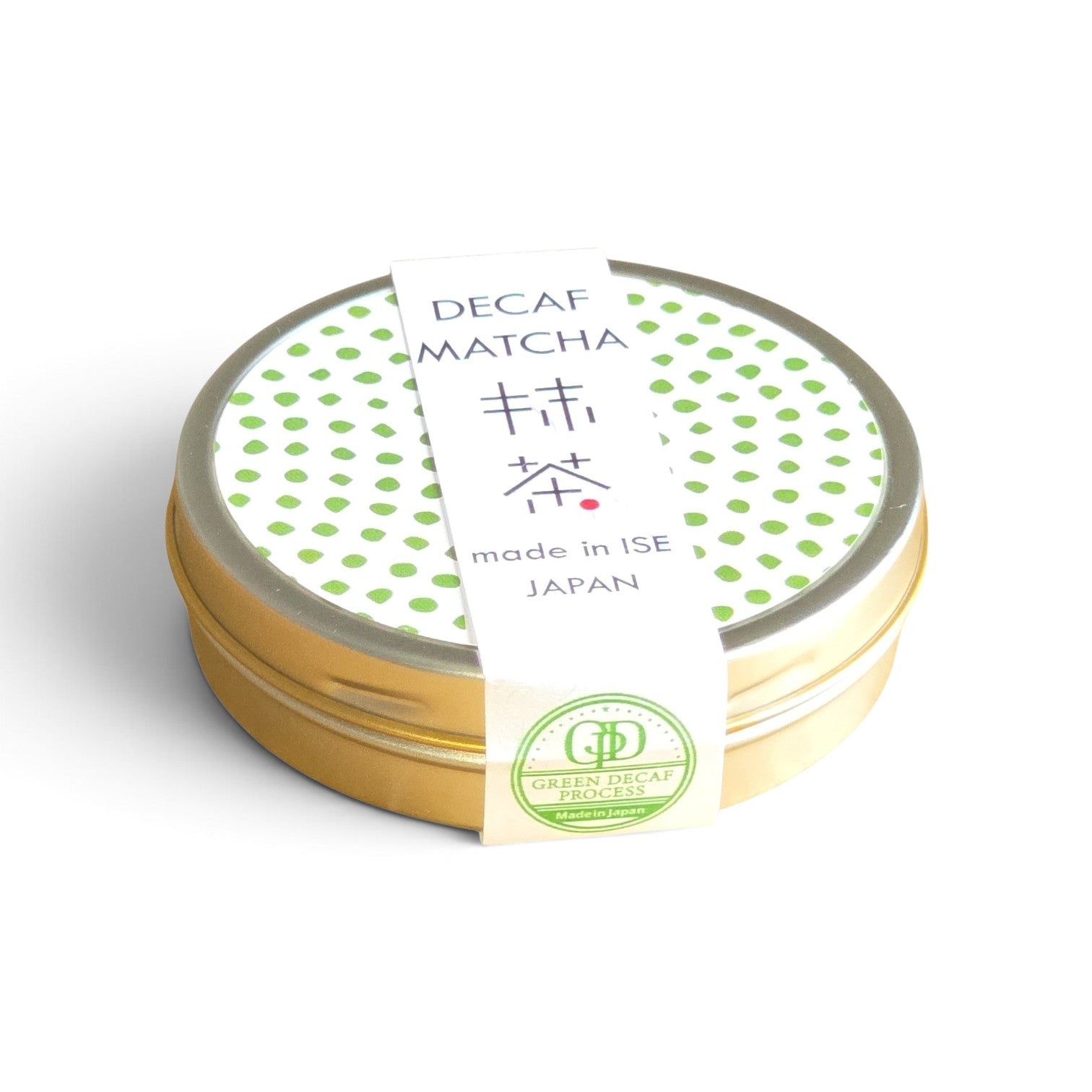 Entkoffeinierter Matcha von Green Decaf in Metalldose mit Bandarole