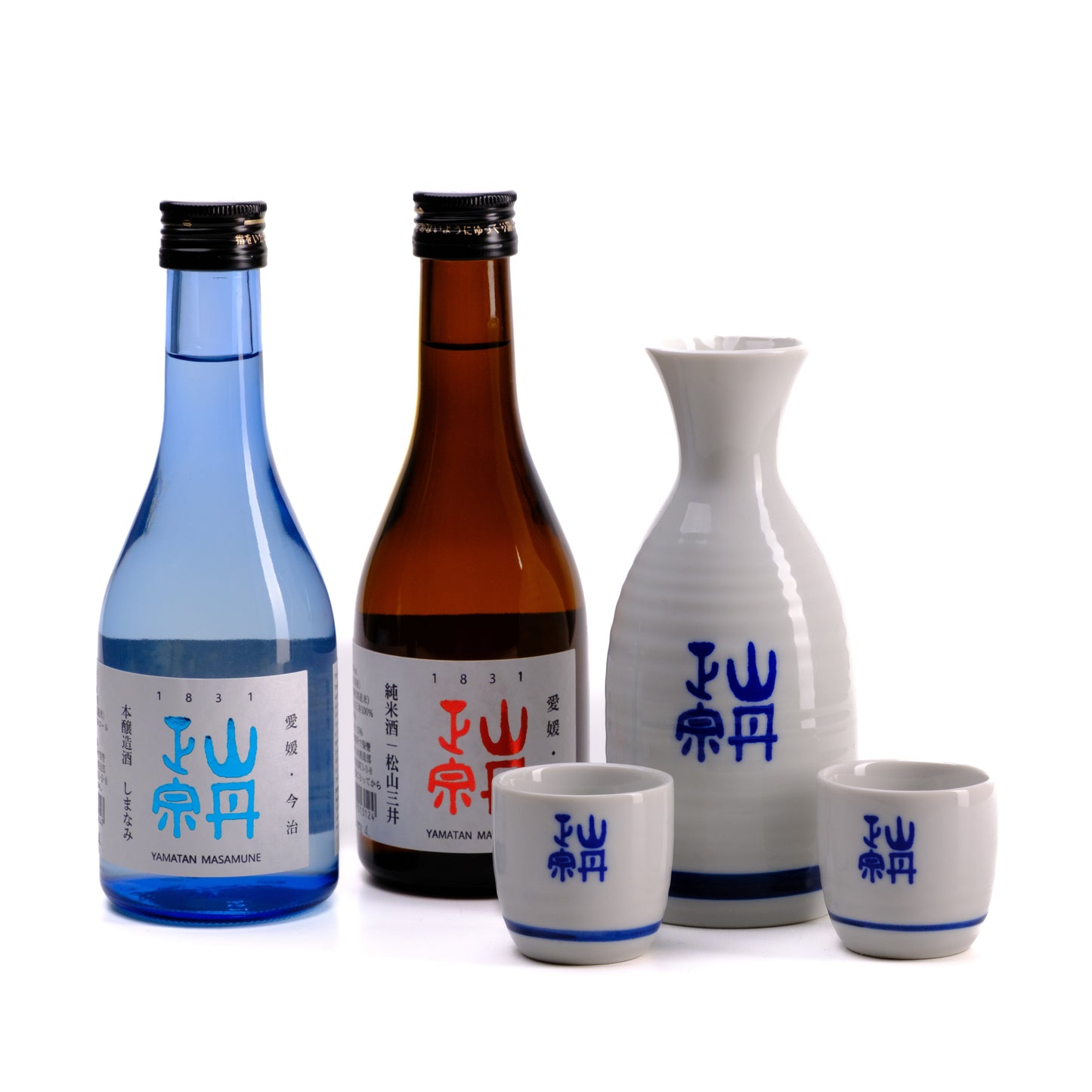 Yamatan Masamune Sake-Set mit Karaffe und Becher, Hon-Jozo, Junmai-shu, Premiumsake, 2 x 300ml