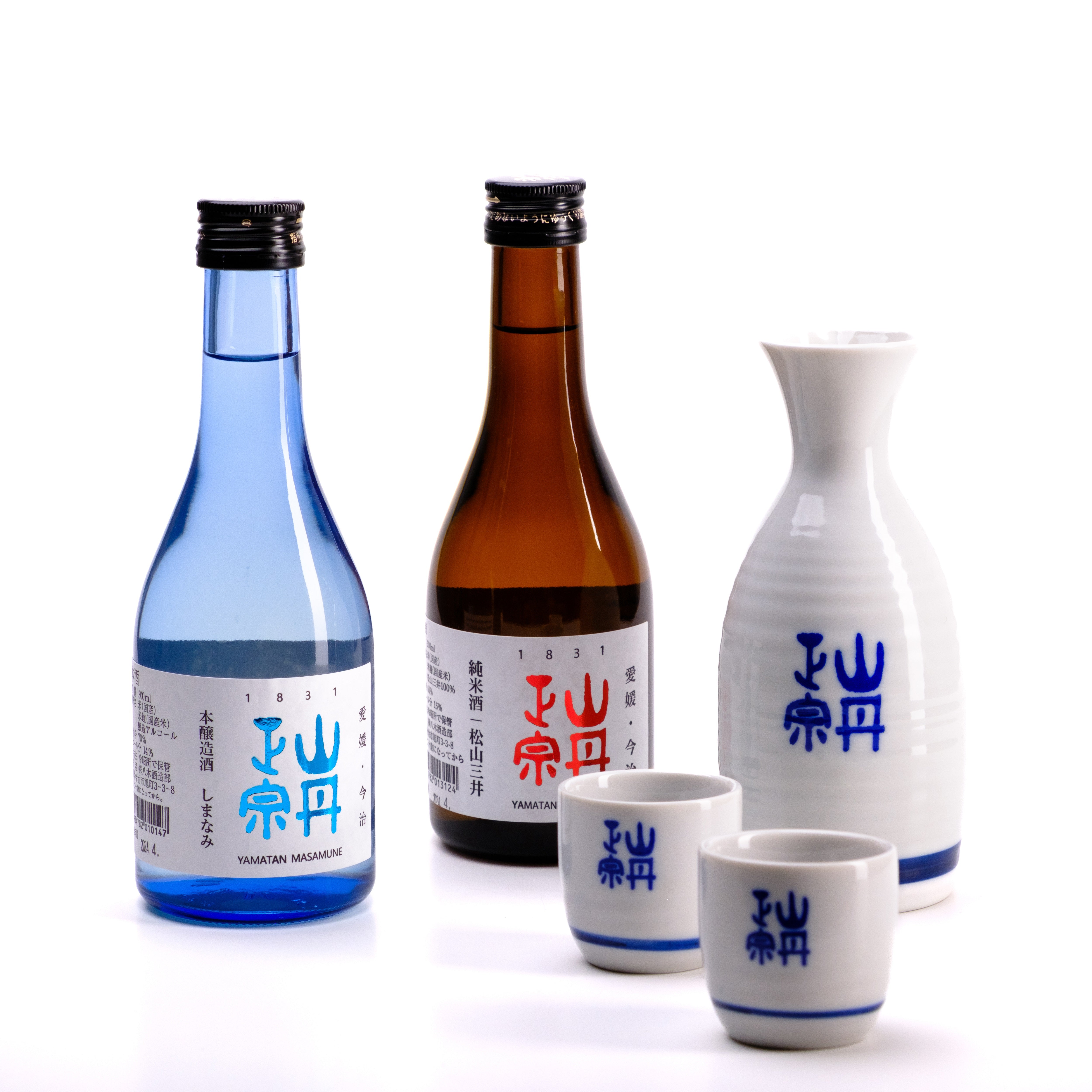Yamatan Masamune Sake-Geschenk-Set mit Karaffe und Becher, Hon-Jozo, Junmai-shu, Premiumsake, 2 x 300ml